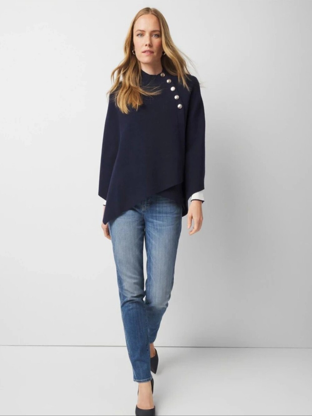 WHBM Navy Blue Knit Poncho Cloak
